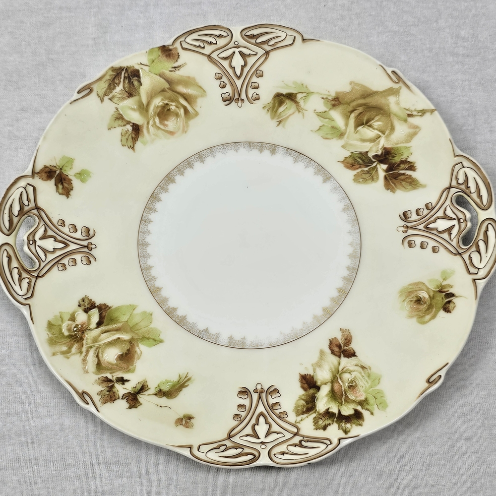 Antique Ohme Silesia Old Ivory XVI 2 Handled Serving Plate Cake Plate Fine China